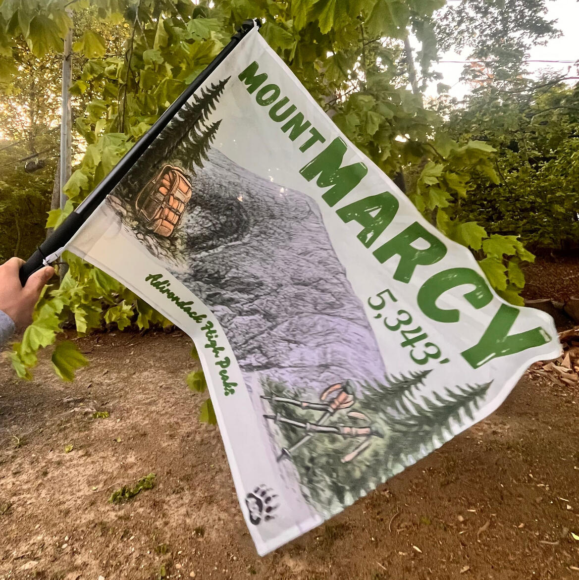 An image of a customized Mount Marcy Summit Flag offered only by the Adirondack Tool Co.