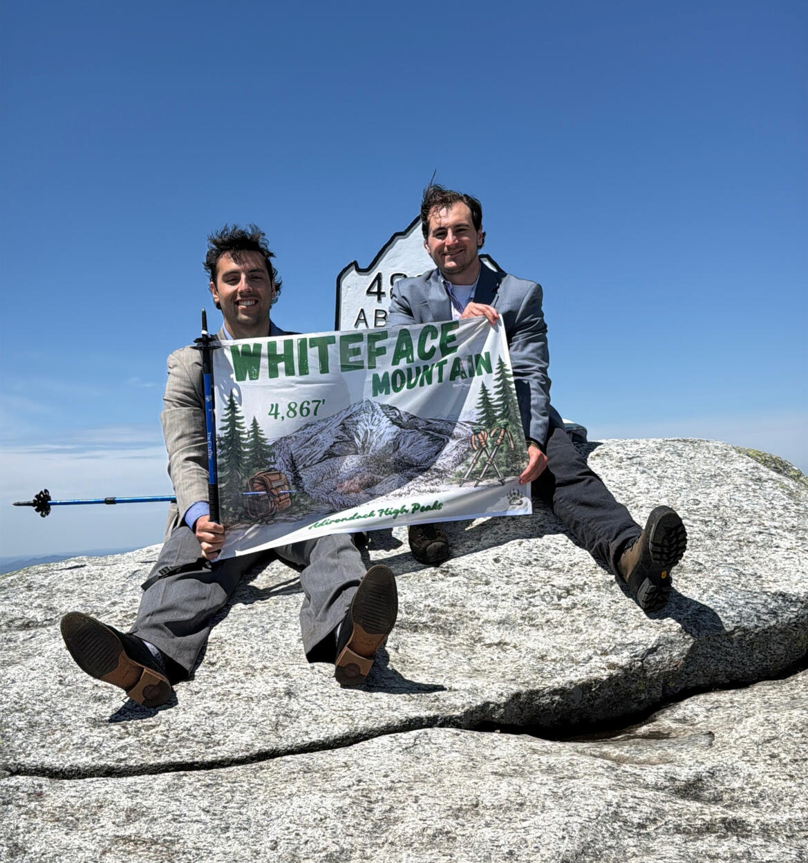 An image of a customized Whiteface Mountain Summit Flag offered only by the Adirondack Tool Co.